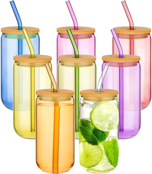 16 oz. Glass Tumbler - Bamboo Lid & Glass Straw Included