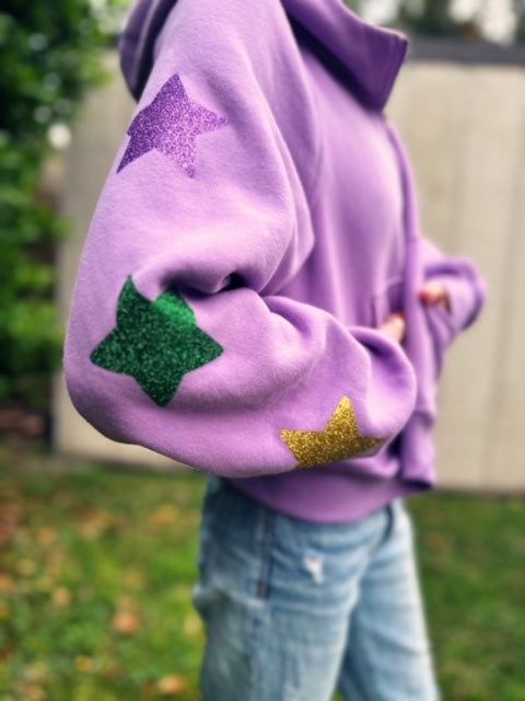 Lavender Mardi Gras Sleeves - Half Zip Cropped Hoodie