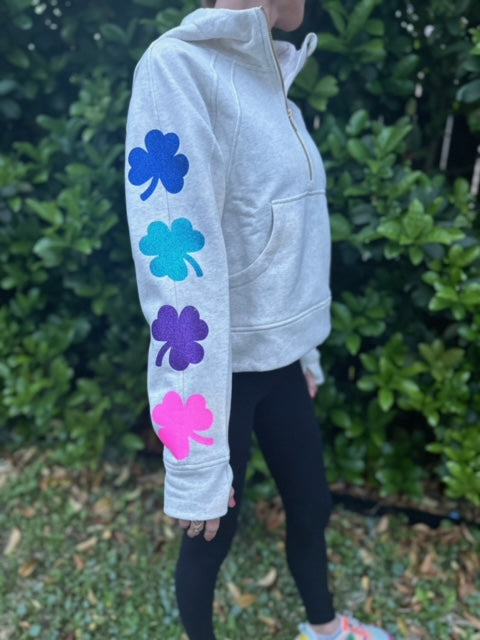 Shamrock Sleeves (Rainbow) - Heathered Ivory Half Zip Hoodie